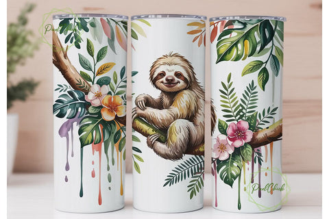 Jungle Sloth 20oz Tumbler Wrap Sublimation PixelChick 
