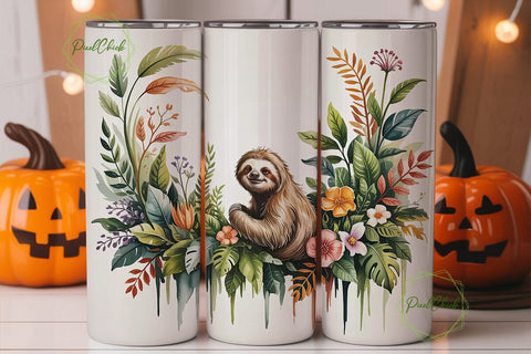Jungle Sloth 20oz Tumbler Wrap Sublimation PixelChick 