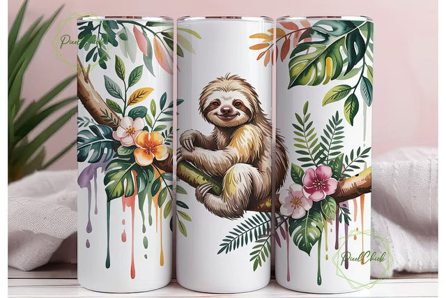 Jungle Sloth 20oz Tumbler Wrap Sublimation PixelChick 