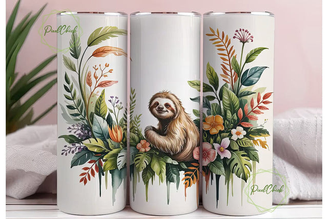 Jungle Sloth 20oz Tumbler Wrap Sublimation PixelChick 