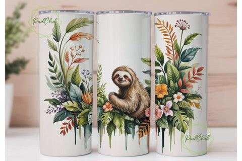Jungle Sloth 20oz Tumbler Wrap Sublimation PixelChick 