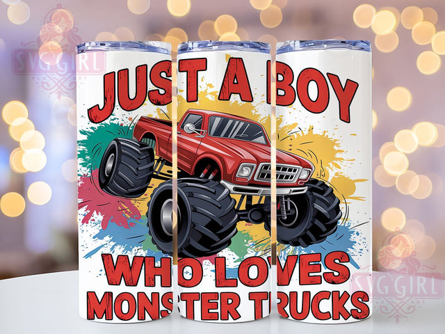 Just a Boy Monster Truck Tumbler, Just a Boy Tumbler Wrap, 20oz Sublimation Tumbler, Off-Road Truck Design, Kid's Truck Lover Tumbler, Big Wheels Truck Tumbler, Dirt Track Racing Tumbler Sublimation SvggirlplusArt 