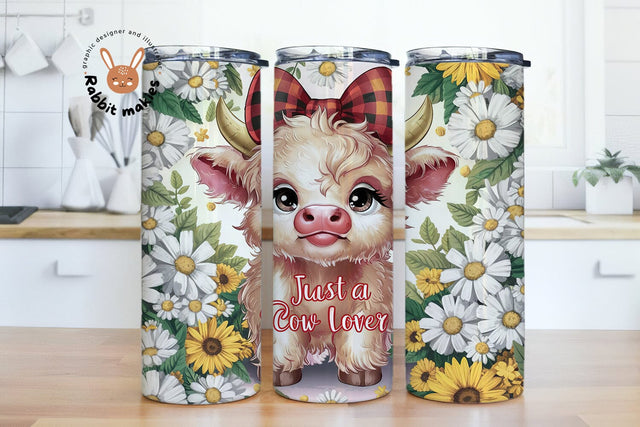 Just a Cow Lover Tumbler Wrap 20oz Skinny Sublimation Design, Instant Digital Download PNG, Straight, Baby Cow Tumbler Wrap Sublimation Rabbitmakies 