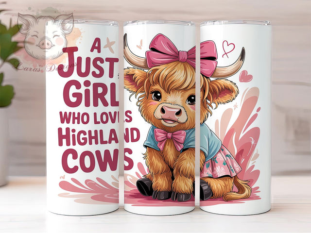 Just A Girl Cow 20oz Tumbler Wrap, Just A Girl Sublimation, Loves Highland Cows PNG, Cartoon Cow Design, 20oz Tumbler Wrap, Cute Cow Sublimation, Summer Vibes Wrap Sublimation Lara' s Designs 