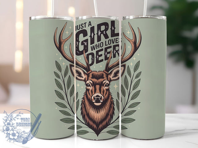 Just A Girl Deer 20oz Tumbler, Deer Lover Gift, Just A Girl Quote, 20oz Tumbler Wrap, Sublimation Design PNG, Cute Deer Wrap, Wildlife Lover Sublimation Sublimation ToriDesigns 