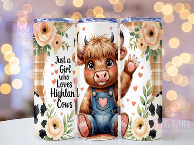 Just A Girl Highland Cow Tumbler, Just A Girl Tumbler, 20oz Cow Wrap, Rustic Farm Tumbler, Cute Cow Lover Gift, Country Aesthetic Tumbler, Seamless Western Wrap Sublimation SvggirlplusArt 
