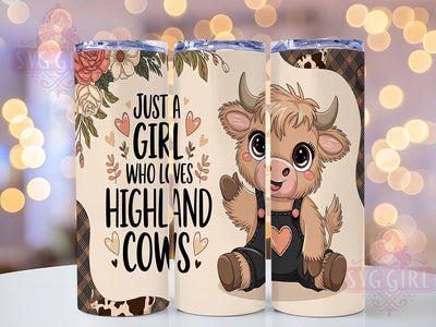 Just A Girl Highland Cow Tumbler, Just A Girl Tumbler, 20oz Cow Wrap, Rustic Farm Tumbler, Cute Cow Lover Gift, Country Aesthetic Tumbler, Seamless Western Wrap Sublimation SvggirlplusArt 