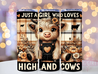 Just A Girl Highland Cow Tumbler, Just A Girl Tumbler, 20oz Cow Wrap, Rustic Farm Tumbler, Cute Cow Lover Gift, Country Aesthetic Tumbler, Seamless Western Wrap Sublimation SvggirlplusArt 