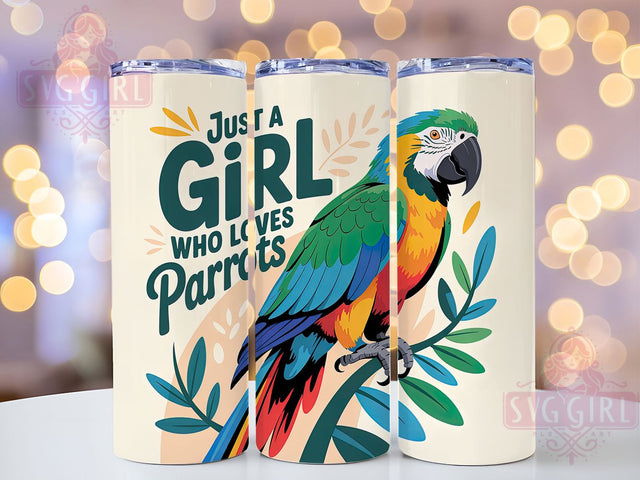 Just A Girl Parrot 20oz Tumbler, Parrot Lover Gift, Just A Girl Quote, 20oz Tumbler Wrap, Sublimation Design PNG, Colorful Parrot Wrap, Bird Lover Sublimation Sublimation SvggirlplusArt 
