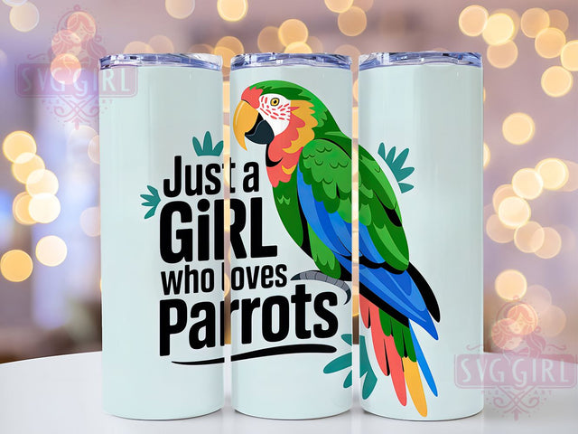 Just A Girl Parrot 20oz Tumbler, Parrot Lover Gift, Just A Girl Quote, 20oz Tumbler Wrap, Sublimation Design PNG, Colorful Parrot Wrap, Bird Lover Sublimation Sublimation SvggirlplusArt 