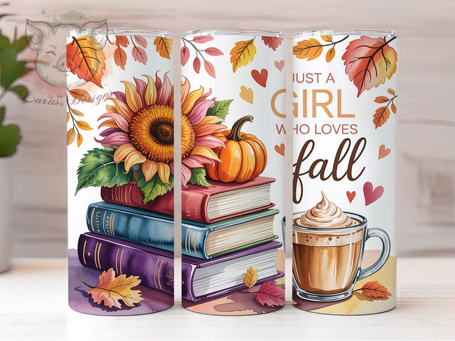 Just A Girl Pumpkin Fall Tumbler Wrap, Fall Tumbler Png, 20oz Skinny Tumbler, Sublimation Download, Autumn Tumbler Wrap, Pumpkin Spice Vibes, Girly Fall Tumbler Sublimation Lara' s Designs 
