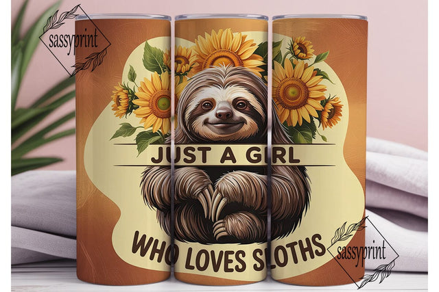 Just A Girl Sloth Sunflower Tumbler Wrap Sublimation sassyprint 