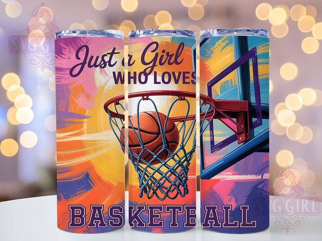 Just A Girl Who Loves Basketball Tumbler Wrap, 20Oz Sublimation Wrap, Basketball Lover Drinkware, Sports Tumbler Sublimation, Girls Basketball Cup Wrap, Sports Fan Tumbler Design Sublimation SvggirlplusArt 