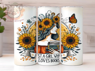 Just a Girl Who Loves Books 20oz Tumbler Png, Straight & Tapered Tumbler Png, Loves Books Tumbler Png, Digital Download PNG Sublimation Lara' s Designs 