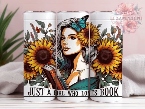 Just a Girl Who Loves Books 20oz Tumbler Wrap PNG, Book Lover Tumbler Png, Straight & Tapered Tumbler Wrap, Instant Digital Download Sublimation Li Zamperini 