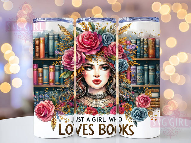 Just a Girl Who Loves Books 20oz Tumbler Wrap Sublimation Design, Straight Tapered Tumbler Wrap, Book Lover Tumbler Png, Instant Digital Download Sublimation SvggirlplusArt 