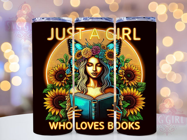 Just a Girl Who Loves Books 20oz Tumbler Wrap Sublimation Design, Straight Tapered Tumbler Wrap, Book Lover Tumbler Png, Instant Digital Download Sublimation SvggirlplusArt 