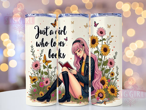Just A Girl Who Loves Books, Sunflower Books Tumbler, 20oz Tumbler Wrap, Sublimation PNG, Gift For Book Lovers, Reading Lover Design, Digital Download Sublimation SvggirlplusArt 