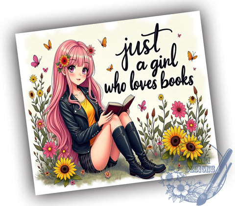 Just A Girl Who Loves Books, Tumbler Wrap Design, 20oz Sublimation PNG, Book Lover Gift, Floral Tumbler, Digital Download, Reading Gift Sublimation ToriDesigns 