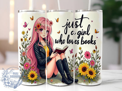 Just A Girl Who Loves Books, Tumbler Wrap Design, 20oz Sublimation PNG, Book Lover Gift, Floral Tumbler, Digital Download, Reading Gift Sublimation ToriDesigns 