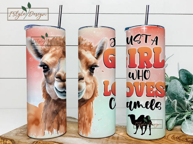 Just a Girl Who Loves Camels 20 oz Skinny Tumbler Sublimation Design Digital Download PNG Sublimation iStyleDesign 