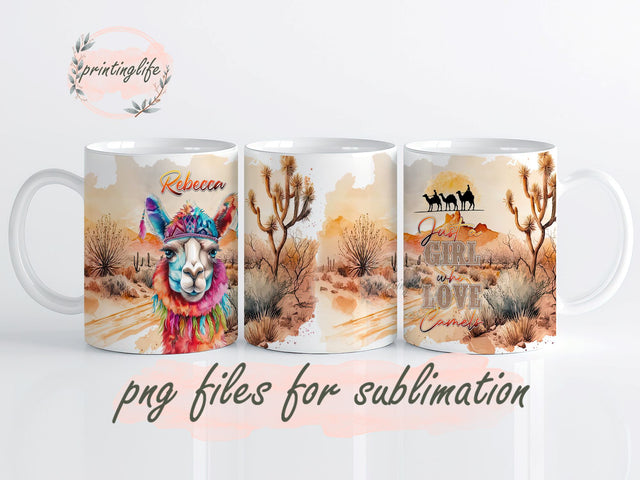 Just A Girl Who Loves Camels Cute Animal Mug Wrap Design, Instant Digital Design Download Mug Wrap Design, Mug Design PNG Sublimation PrintingLife 