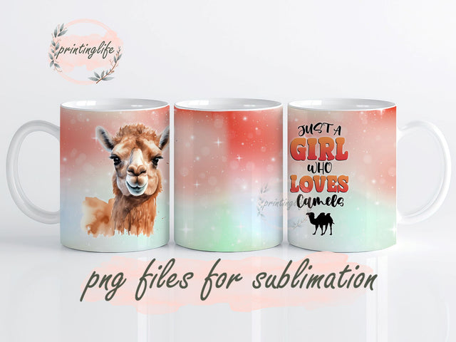 Just a Girl Who Loves Camels Instant Digital Design Download Mug Wrap Design, Mug Design PNG Sublimation PrintingLife 