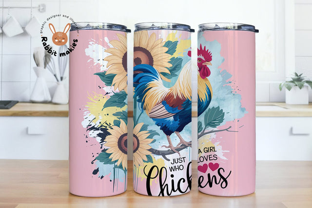 Just A Girl Who Loves Chickens Tumbler Wrap, 20oz Skinny Sublimation Tumbler Design, Farm Sunflower Chicken Lover Tumbler Wrap Design Sublimation Rabbitmakies 