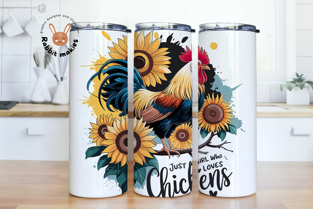 Just A Girl Who Loves Chickens Tumbler Wrap, 20oz Skinny Sublimation Tumbler Design, Farm Sunflower Chicken Lover Tumbler Wrap Design Sublimation Rabbitmakies 
