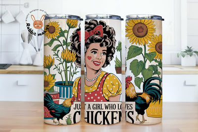 Just A Girl Who Loves Chickens Tumbler Wrap, 20oz Skinny Sublimation Tumbler Design, Farm Sunflower Chicken Lover Tumbler Wrap Design Sublimation Rabbitmakies 