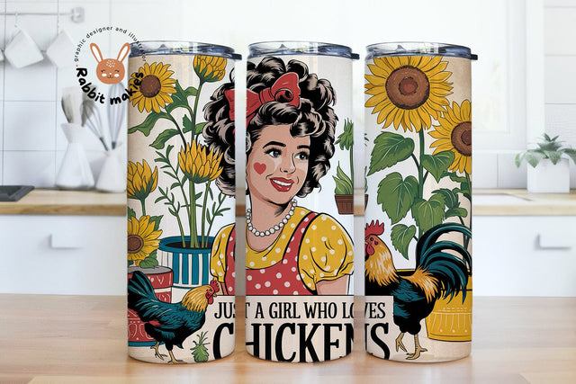 Just A Girl Who Loves Chickens Tumbler Wrap, 20oz Skinny Sublimation Tumbler Design, Farm Sunflower Chicken Lover Tumbler Wrap Design Sublimation Rabbitmakies 