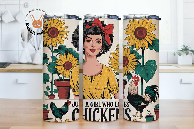 Just A Girl Who Loves Chickens Tumbler Wrap, 20oz Skinny Sublimation Tumbler Design, Farm Sunflower Chicken Lover Tumbler Wrap Design Sublimation Rabbitmakies 