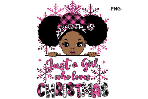 Just a Girl Who Loves Christmas PNG Black Girl Afro Puffs Pink Plaid Christmas Sublimation Clipart for Shirt Design SVG 1uniqueminute 