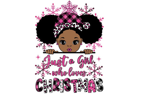 Just a Girl Who Loves Christmas PNG Black Girl Afro Puffs Pink Plaid Christmas Sublimation Clipart for Shirt Design SVG 1uniqueminute 