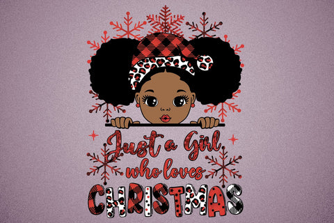 Just a Girl Who Loves Christmas PNG Black Girl Red Plaid Afro Puffs Sublimation Winter Clipart for Holiday Shirt Design Sublimation 1uniqueminute 