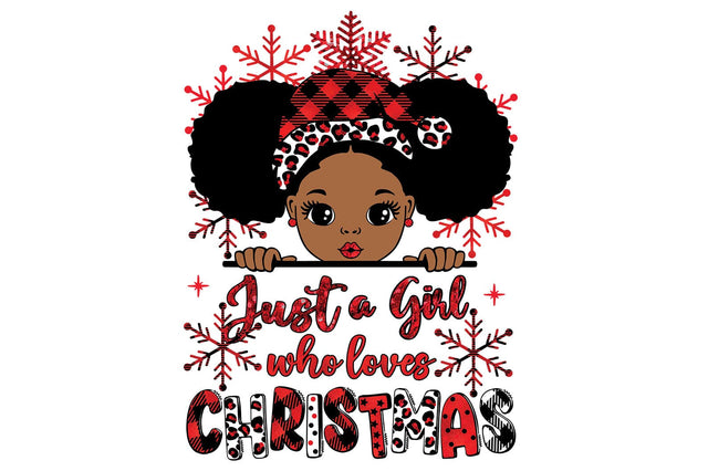 Just a Girl Who Loves Christmas PNG Black Girl Red Plaid Afro Puffs Sublimation Winter Clipart for Holiday Shirt Design Sublimation 1uniqueminute 