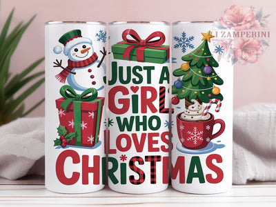 Just a Girl Who Loves Christmas Tumbler, Merry Christmas Sublimation Design, Festive Holiday Cup Art, 20oz Xmas Tumbler, Whimsical Gnome Mug, Stylish Christmas Cup, Cozy Holiday Wrap Sublimation Li Zamperini 