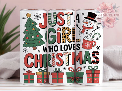 Just a Girl Who Loves Christmas Tumbler, Merry Christmas Sublimation Design, Festive Holiday Cup Art, 20oz Xmas Tumbler, Whimsical Gnome Mug, Stylish Christmas Cup, Cozy Holiday Wrap Sublimation Li Zamperini 