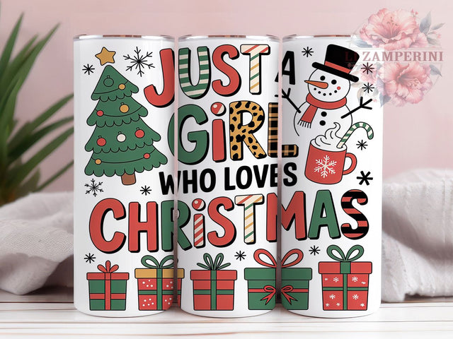 Just a Girl Who Loves Christmas Tumbler, Merry Christmas Sublimation Design, Festive Holiday Cup Art, 20oz Xmas Tumbler, Whimsical Gnome Mug, Stylish Christmas Cup, Cozy Holiday Wrap Sublimation Li Zamperini 