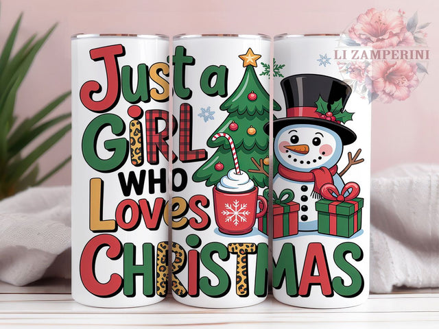 Just a Girl Who Loves Christmas Tumbler, Merry Christmas Sublimation Design, Festive Holiday Cup Art, 20oz Xmas Tumbler, Whimsical Gnome Mug, Stylish Christmas Cup, Cozy Holiday Wrap Sublimation Li Zamperini 