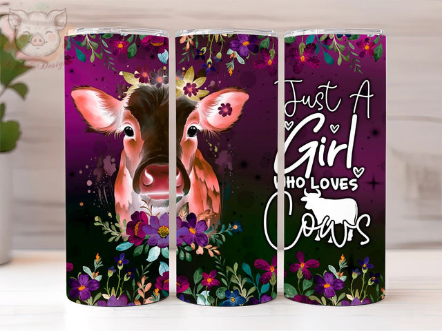 Just A Girl Who Loves Cow 20oz Tumbler Png, Straight & Tapered Tumbler Png, Cute Cow Designs Tumbler Png, Digital Download PNG Sublimation Lara' s Designs 