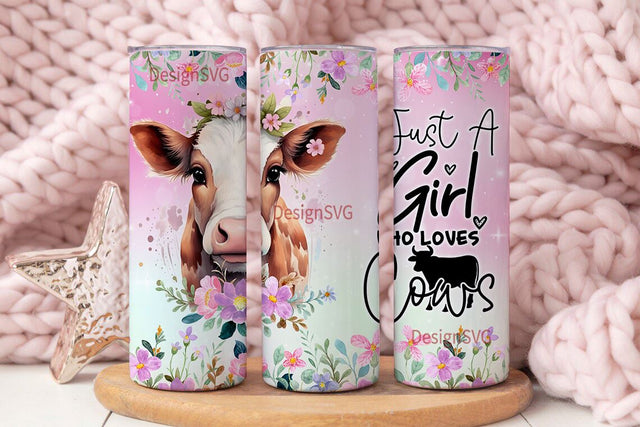 Just A Girl Who Loves Cow Skinny Tumbler Wrap, 20oz Tumbler Sublimation Design, Cow Tumbler Wrap, Cute Cow Designs PNG, Digital Download Sublimation DesignSVG 