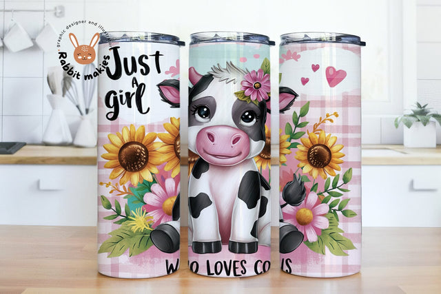 Just A Girl Who Loves Cows 20 oz Skinny Tumbler Sublimation Design, Straight Tumbler Wrap PNG, Cow Tumbler Wrap Sublimation Rabbitmakies 