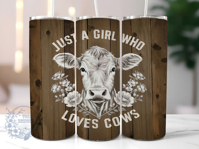Just a Girl Who Loves Cows 20oz Skinny Tumbler, Loves Cows Tumbler Png, Straight & Tapered Tumbler Wrap, Instant Digital Download Sublimation ToriDesigns 