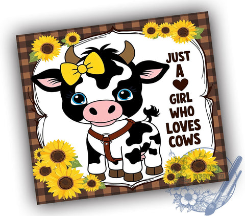 Just a Girl Who Loves Cows 20oz Skinny Tumbler PNG, Country Cow Tumbler Sublimation Wrap, Straight & Tapered Tumbler Wrap, Instant Digital Download Sublimation ToriDesigns 