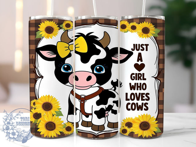 Just a Girl Who Loves Cows 20oz Skinny Tumbler PNG, Country Cow Tumbler Sublimation Wrap, Straight & Tapered Tumbler Wrap, Instant Digital Download Sublimation ToriDesigns 
