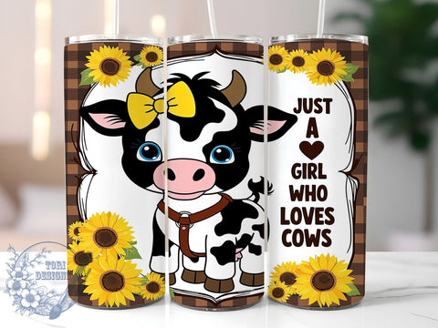 Just a Girl Who Loves Cows 20oz Skinny Tumbler PNG, Country Cow Tumbler Sublimation Wrap, Straight & Tapered Tumbler Wrap, Instant Digital Download Sublimation ToriDesigns 