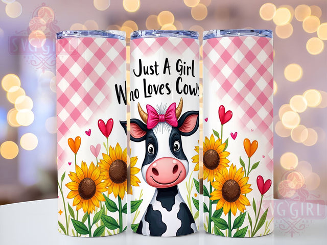 Just A Girl Who Loves Cows 20oz Tumbler Wrap Sublimation Design, Straight Tapered Tumbler Wrap, Cow Sunflower Tumbler Png, Instant Digital Download Sublimation SvggirlplusArt 