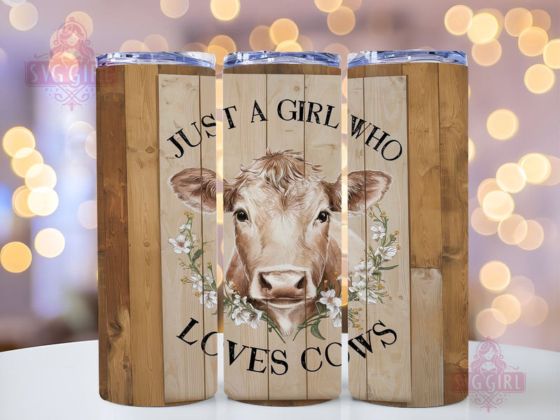 Just A Girl Who Loves Cows 20oz Tumbler Wrap Sublimation Design, Straight Tapered Tumbler Wrap, Cow Tumbler Png, Instant Digital Download Sublimation SvggirlplusArt 