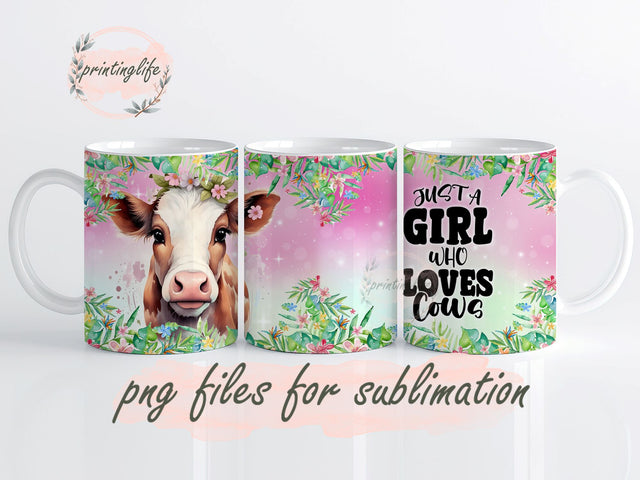 Just a Girl Who Loves Cows Instant Digital Design Download Mug Wrap Design, Mug Design PNG Sublimation PrintingLife 